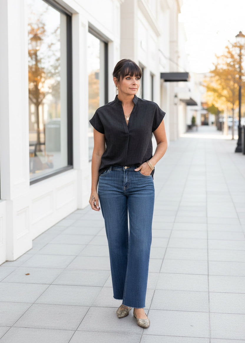 Soft Matte Black Drop Shoulder Top