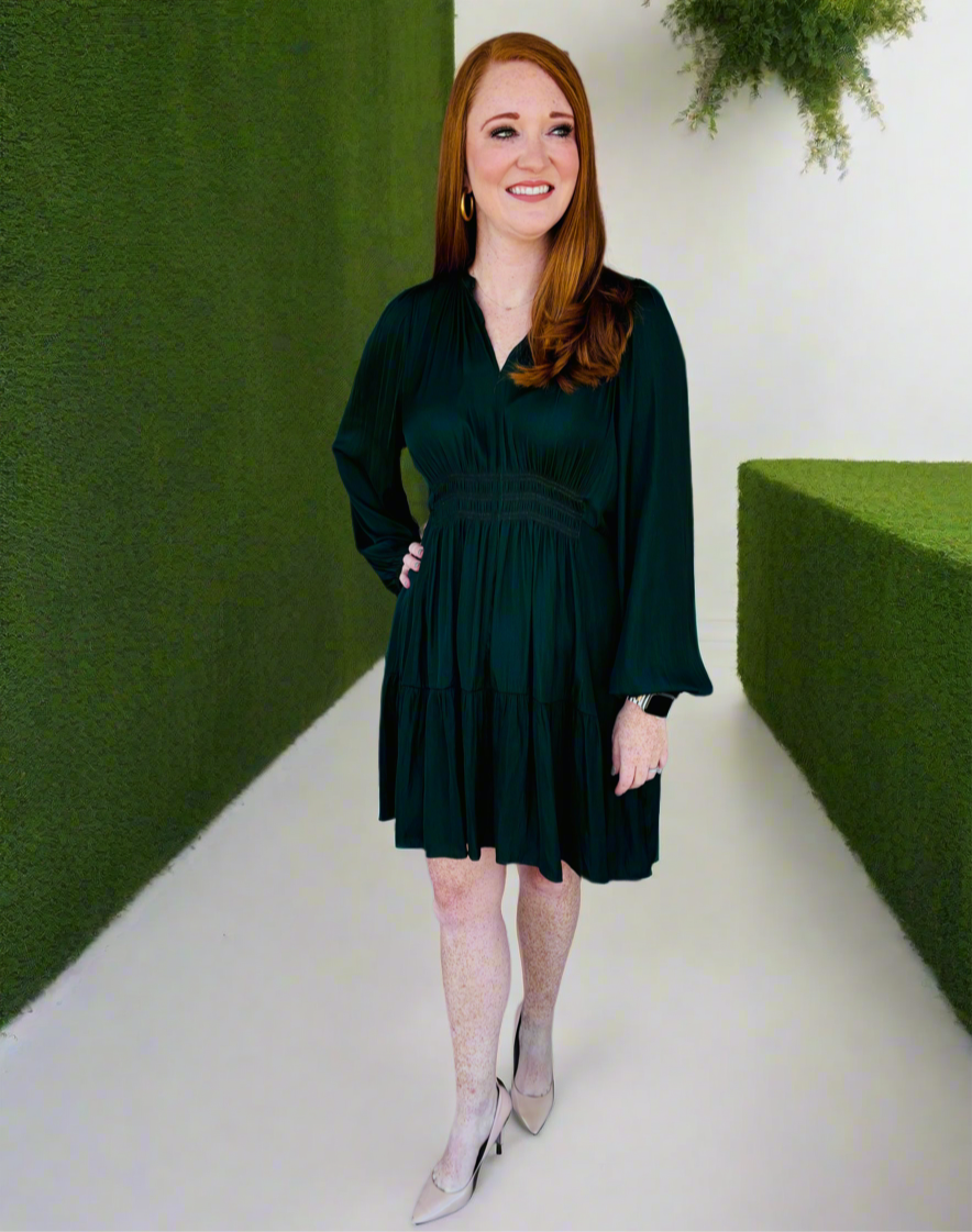 Long Sleeve Satin Mini Dress - Jolie Femme Boutique