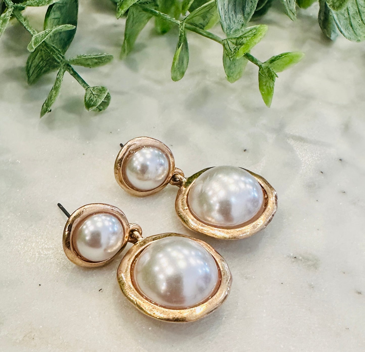 Pearl Double Circle Drop Earring
