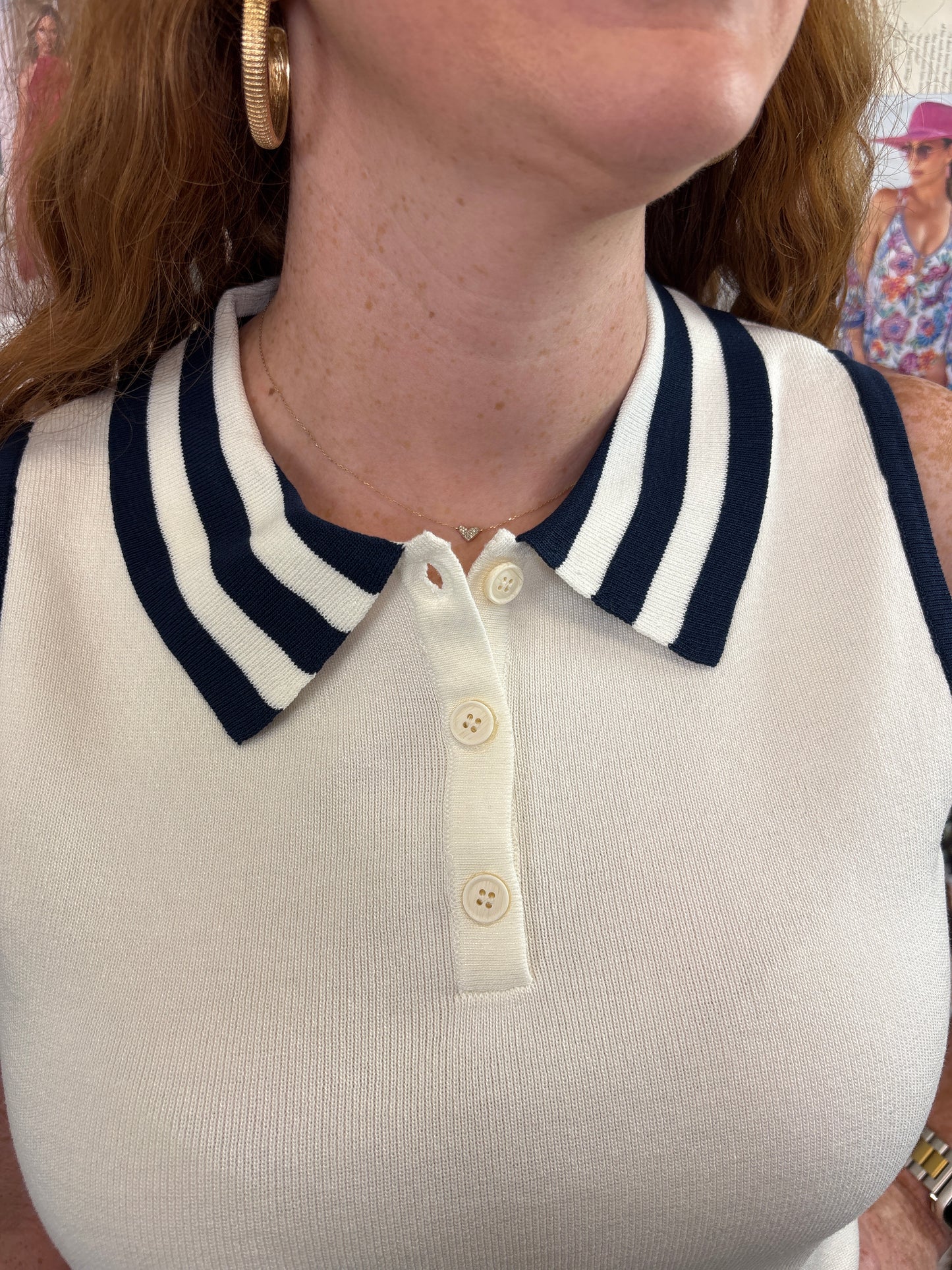 Sleeveless Polo With Navy Trim - Jolie Femme Boutique