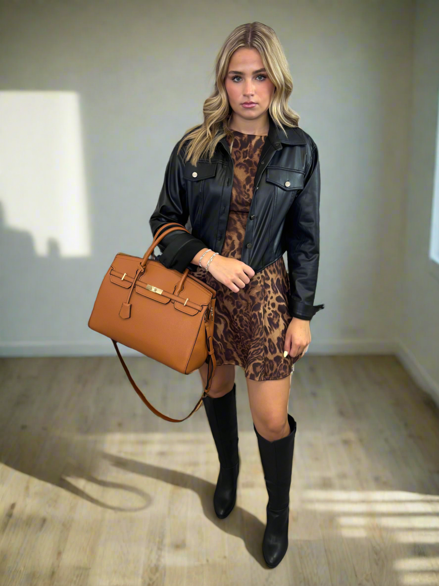 Leopard Print Skater Skirt Dress - Jolie Femme Boutique