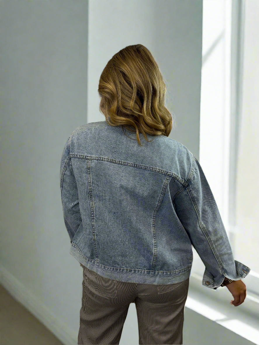 Raw Edge Neckline Vintage Denim Jacket - Jolie Femme Boutique