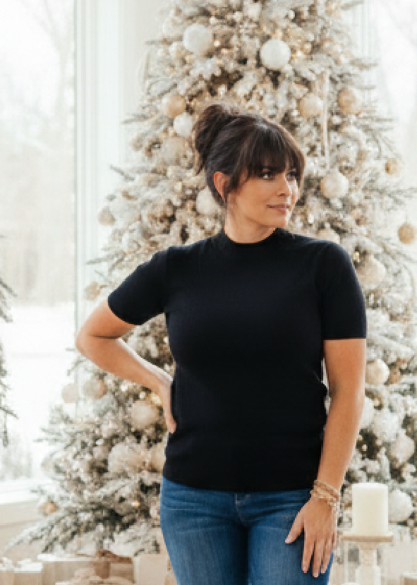 Black Short Sleeve Knit Top