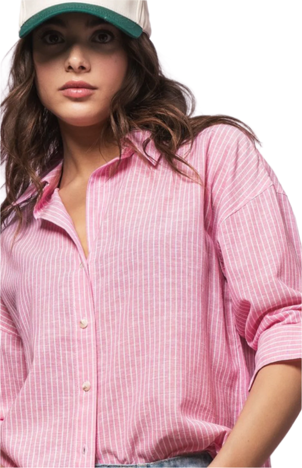 Pink Linen Striped Button Down