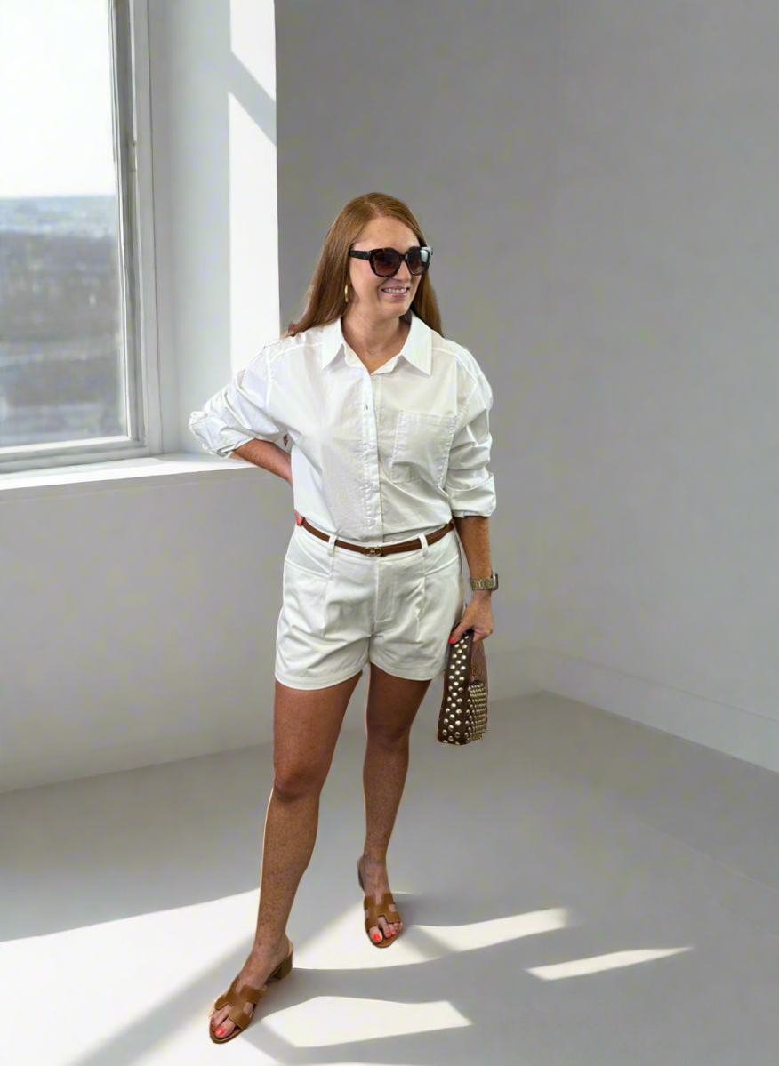 Twill Box Pleat Off White Shorts - Jolie Femme Boutique
