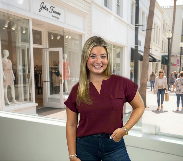 Split Neck Short Sleeve Top - Jolie Femme Boutique