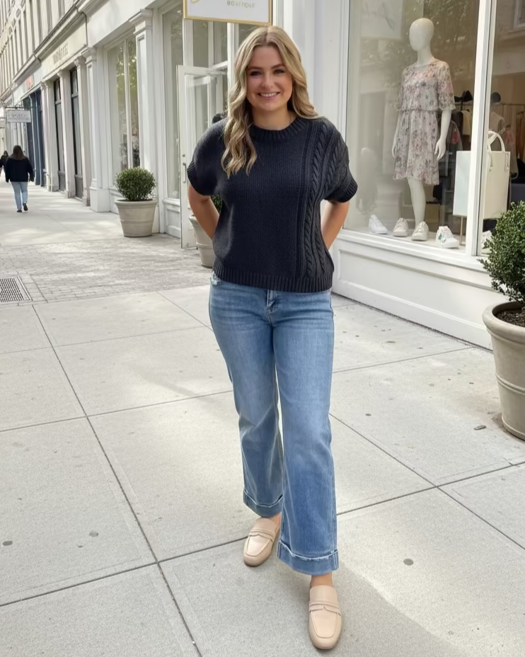 Deep Navy Cable Knit Cap Sweater - Jolie Femme Boutique