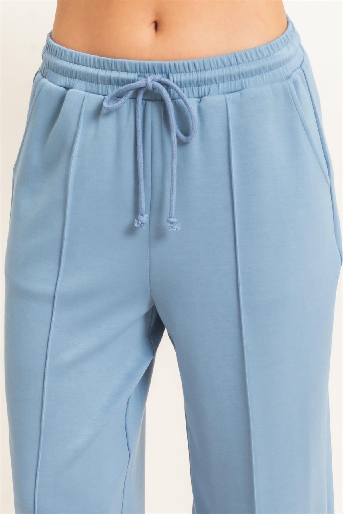 Drawstring Waist Pintuck Wide Leg Pants