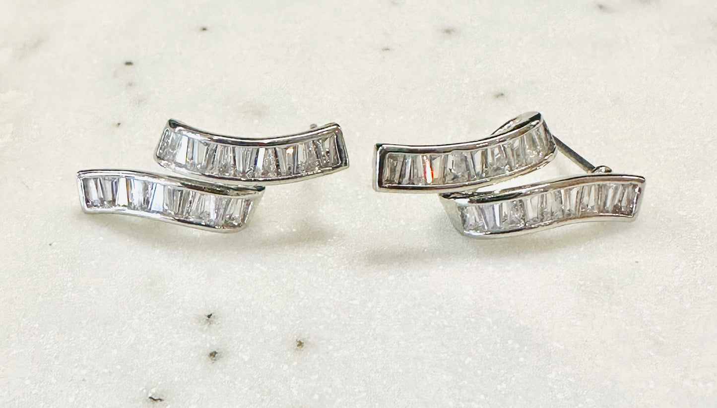 Silver Baguette Diamond Stud Earring - Jolie Femme Boutique