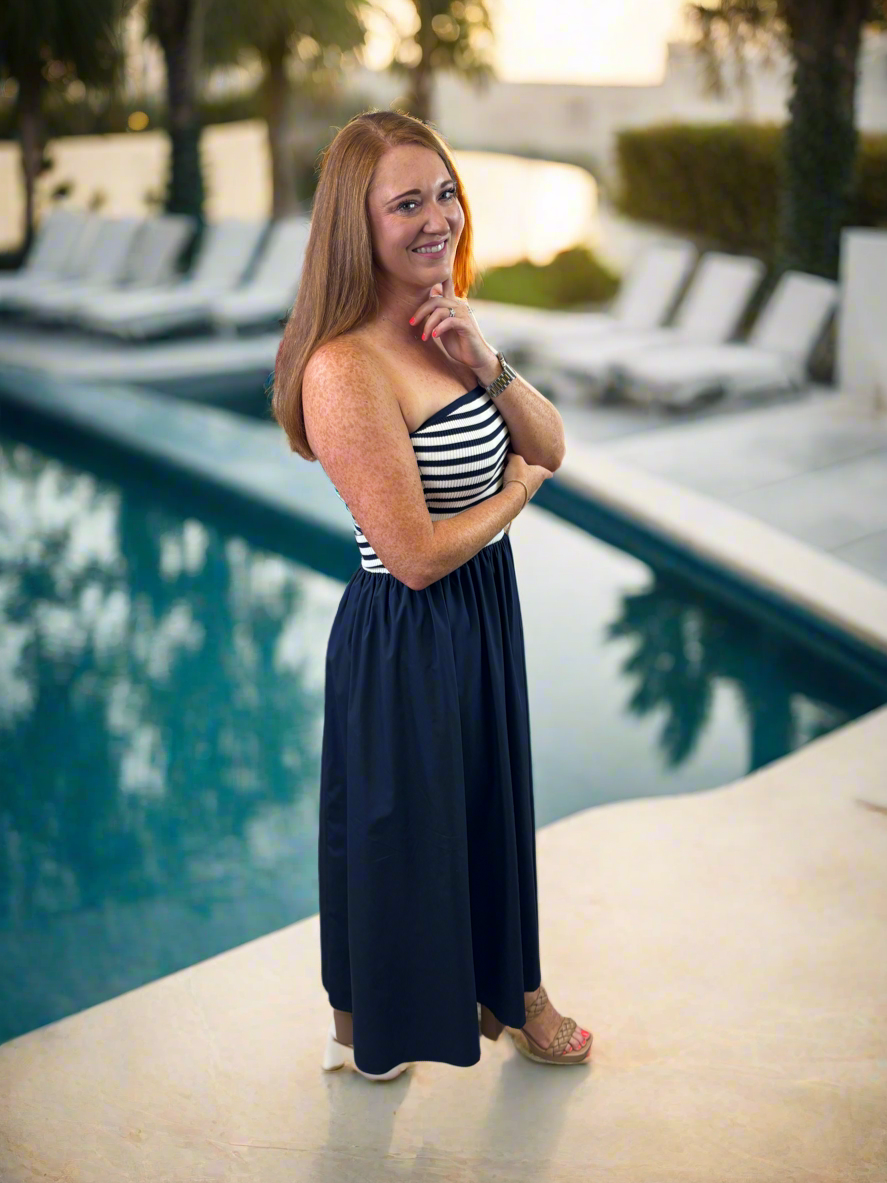Strapless Stripe Midi Dress