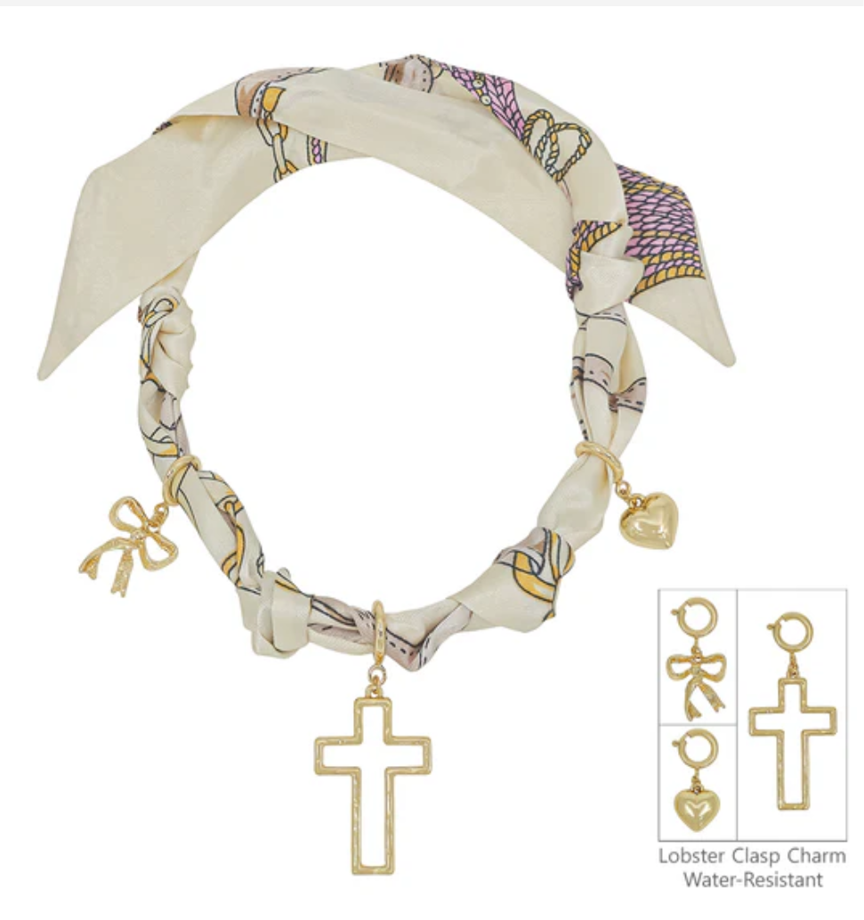 Scarf Necklace With Cross Charm - Jolie Femme Boutique