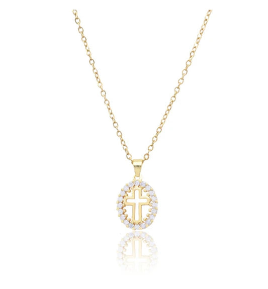 Waterproof Chain W/Rhinestone Circle & Cross - Jolie Femme Boutique