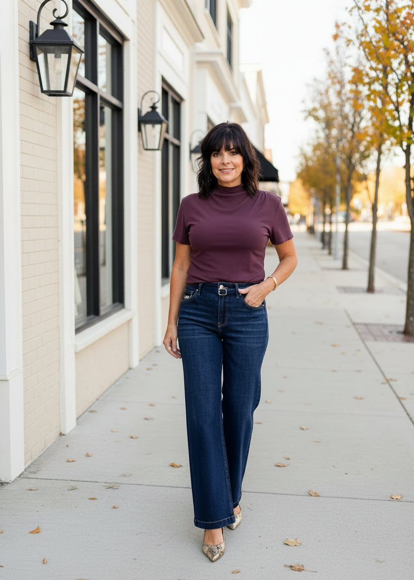 Mock Neck Ribbed Top
