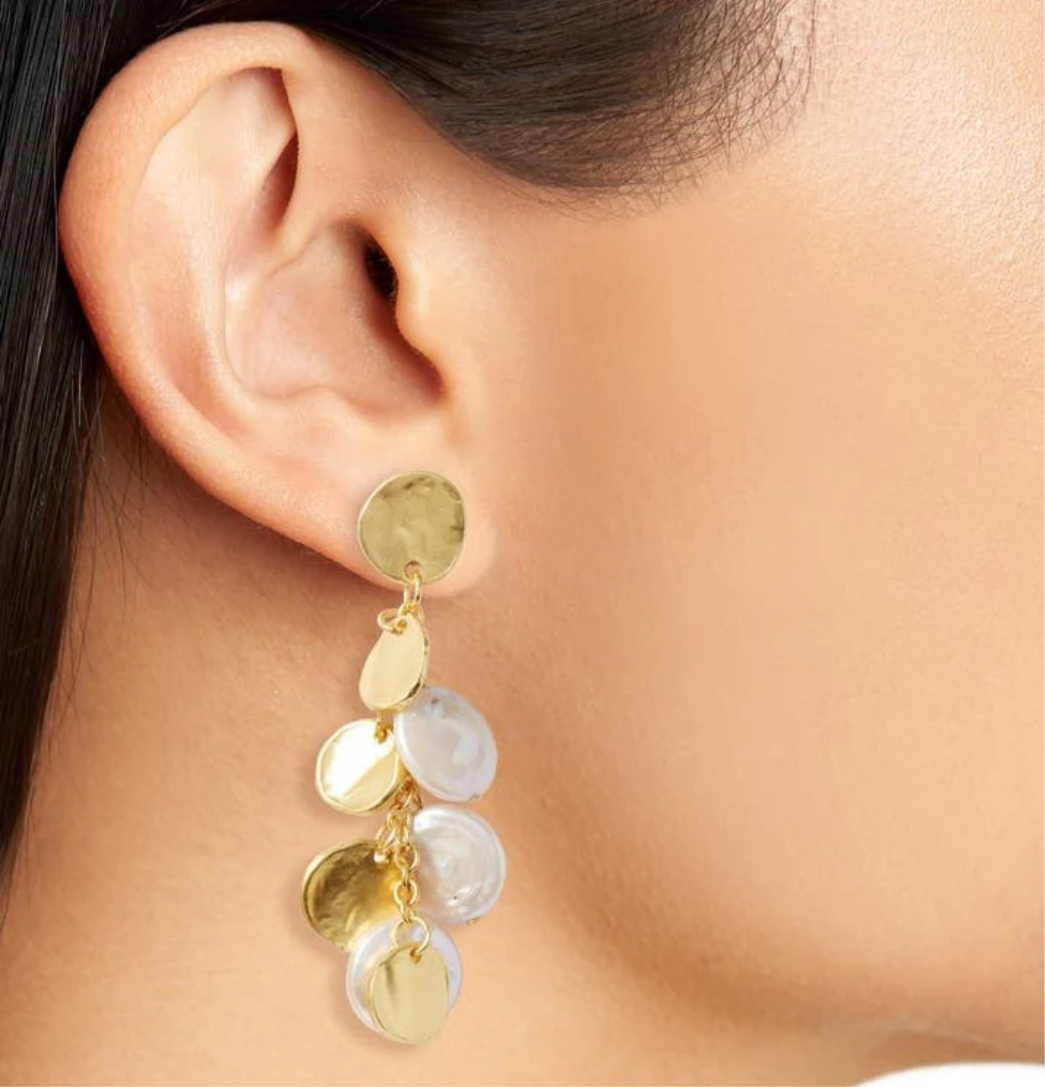 Gold Coin & Pearl Chandelier Earring - Jolie Femme Boutique