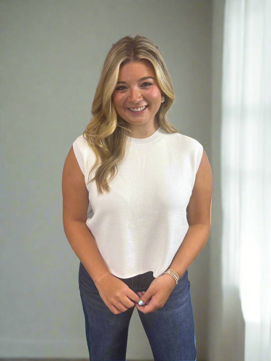 White Crew Neck Knit Top
