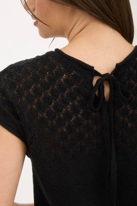 Eyelet Yoke Knit Top - Jolie Femme Boutique