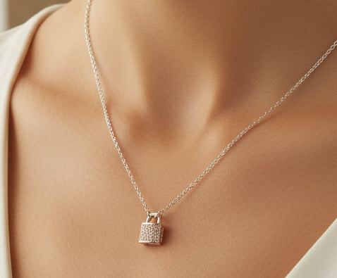 14k gold-plated Lock Pave Necklace - Jolie Femme Boutique