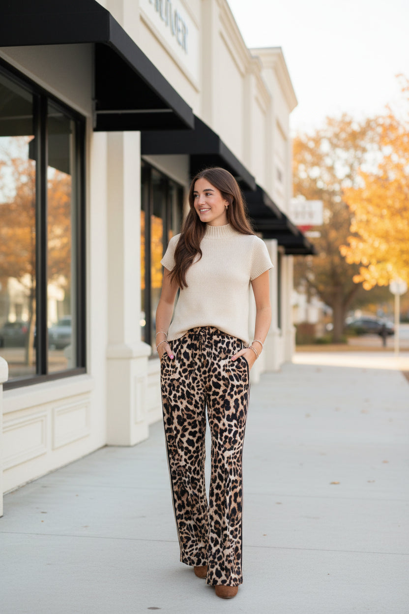 Leopard Print Wide Leg Pants