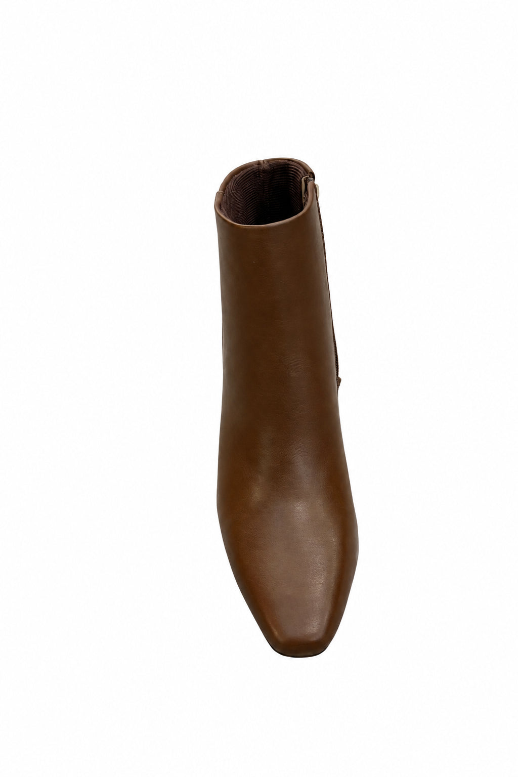 Brown Almond Toe Block Heel Booties