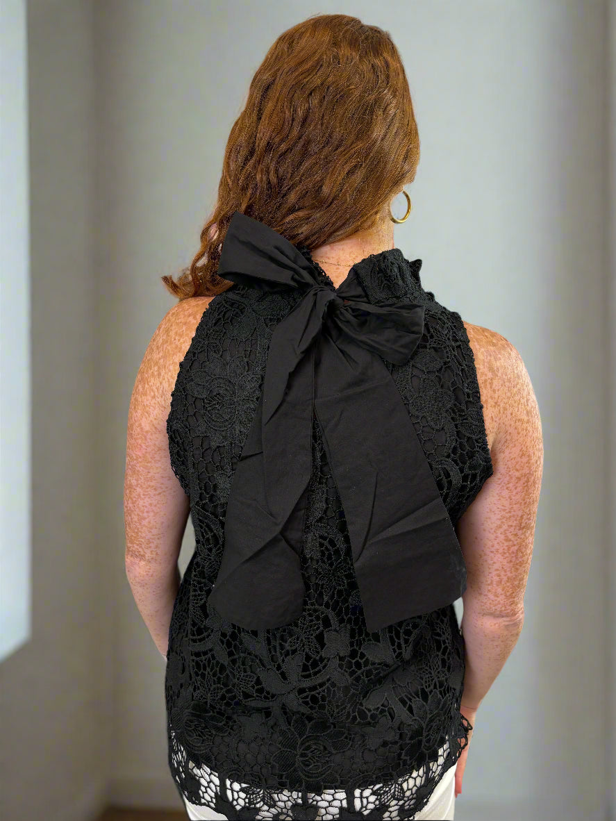 Black Ruffle Neck Sleeveless Lace Top - Jolie Femme Boutique