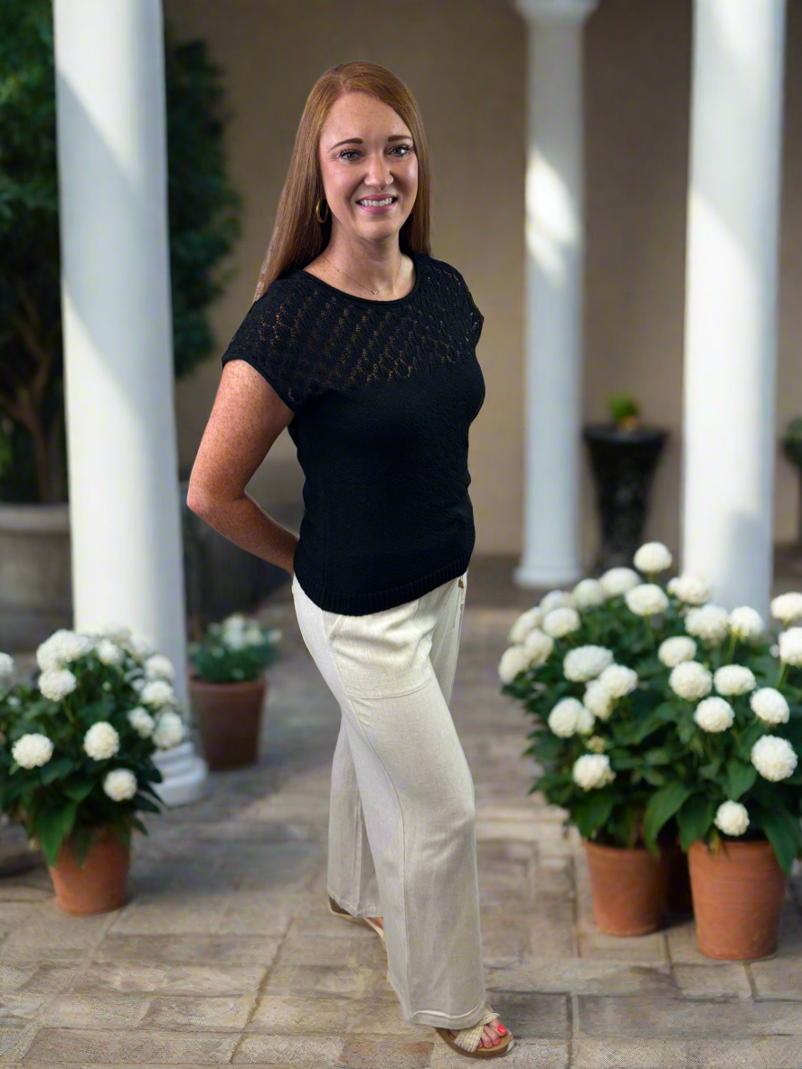 Eyelet Yoke Knit Top - Jolie Femme Boutique