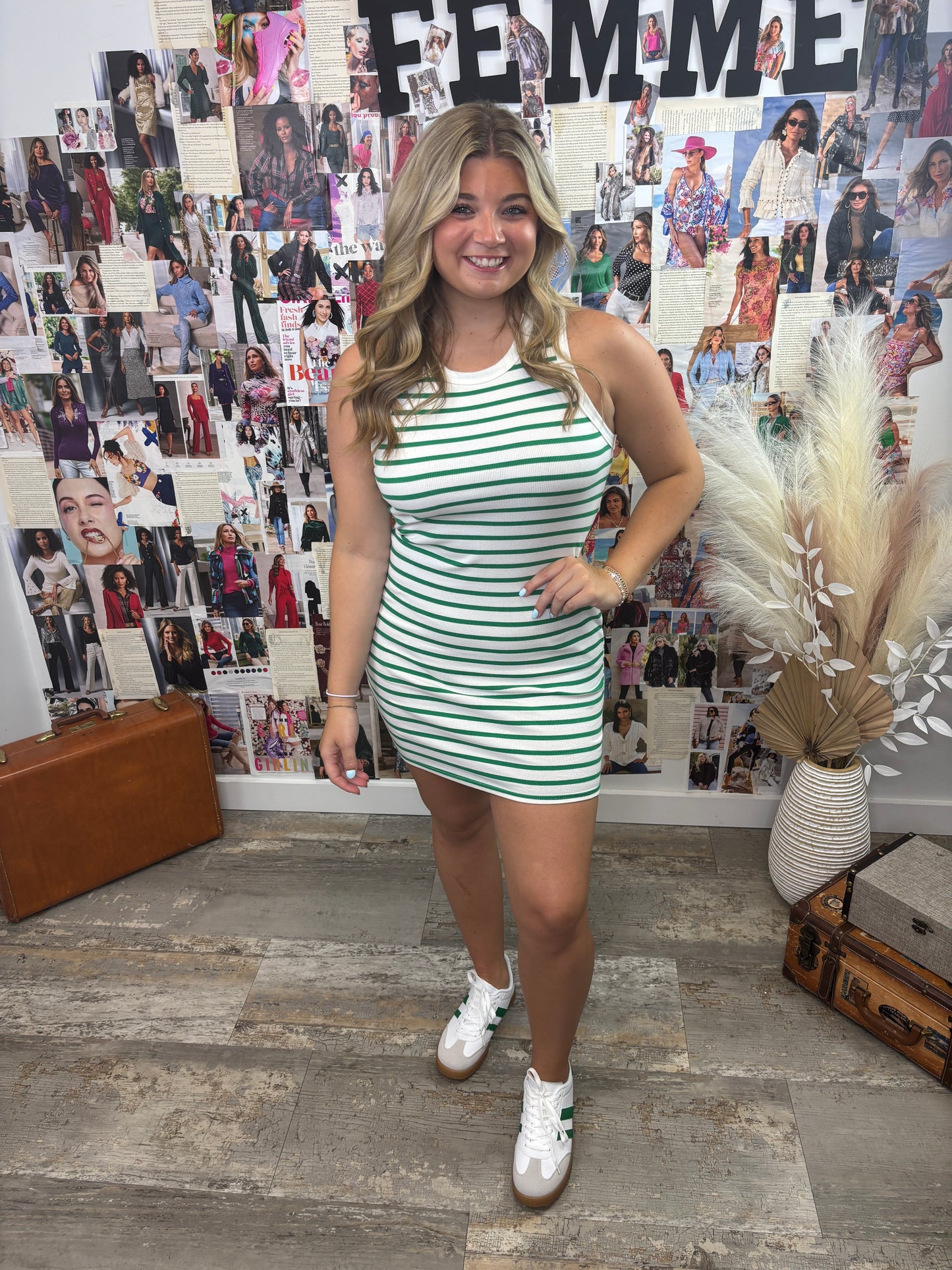 Green&White Stripe Bodycon Dress