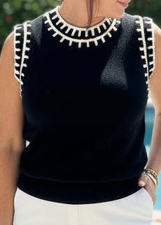 Black Embroidered Knit Tank Top - Jolie Femme Boutique