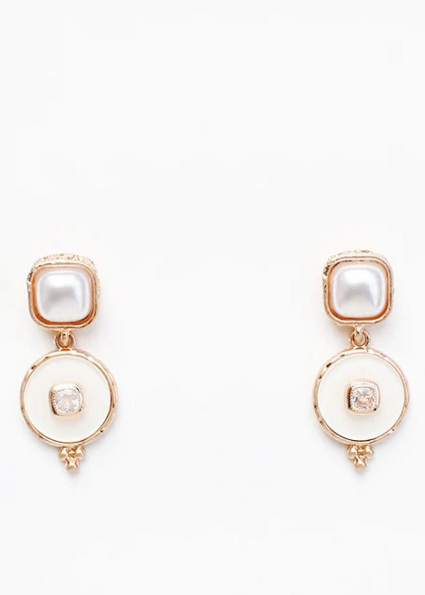 Square Pear and White Circle Earring