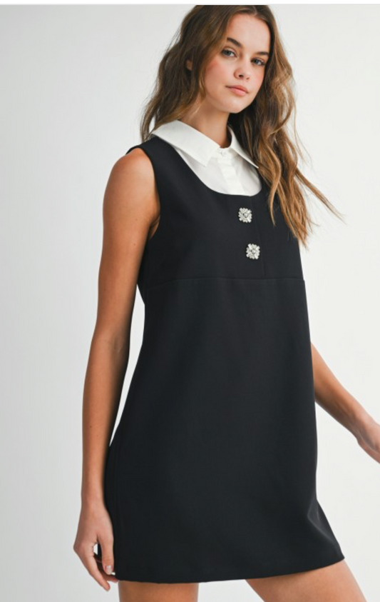Black Shirt Collar Neckline Mini Dress