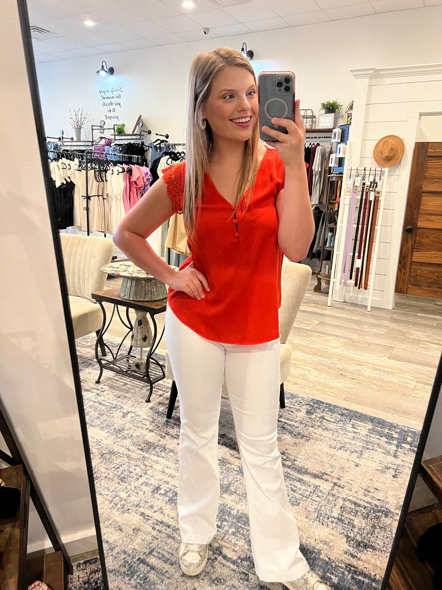 Mid Rise Pull On Flare White - Jolie Femme Boutique