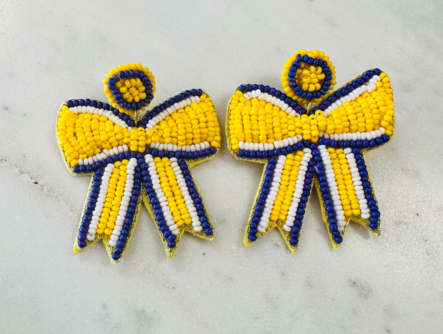 Purple and Gold Beaded Bow Earrings
