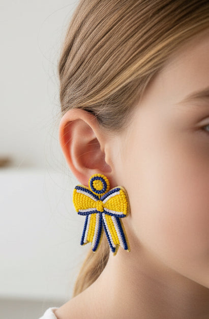 Purple and Gold Beaded Bow Earrings - Jolie Femme Boutique