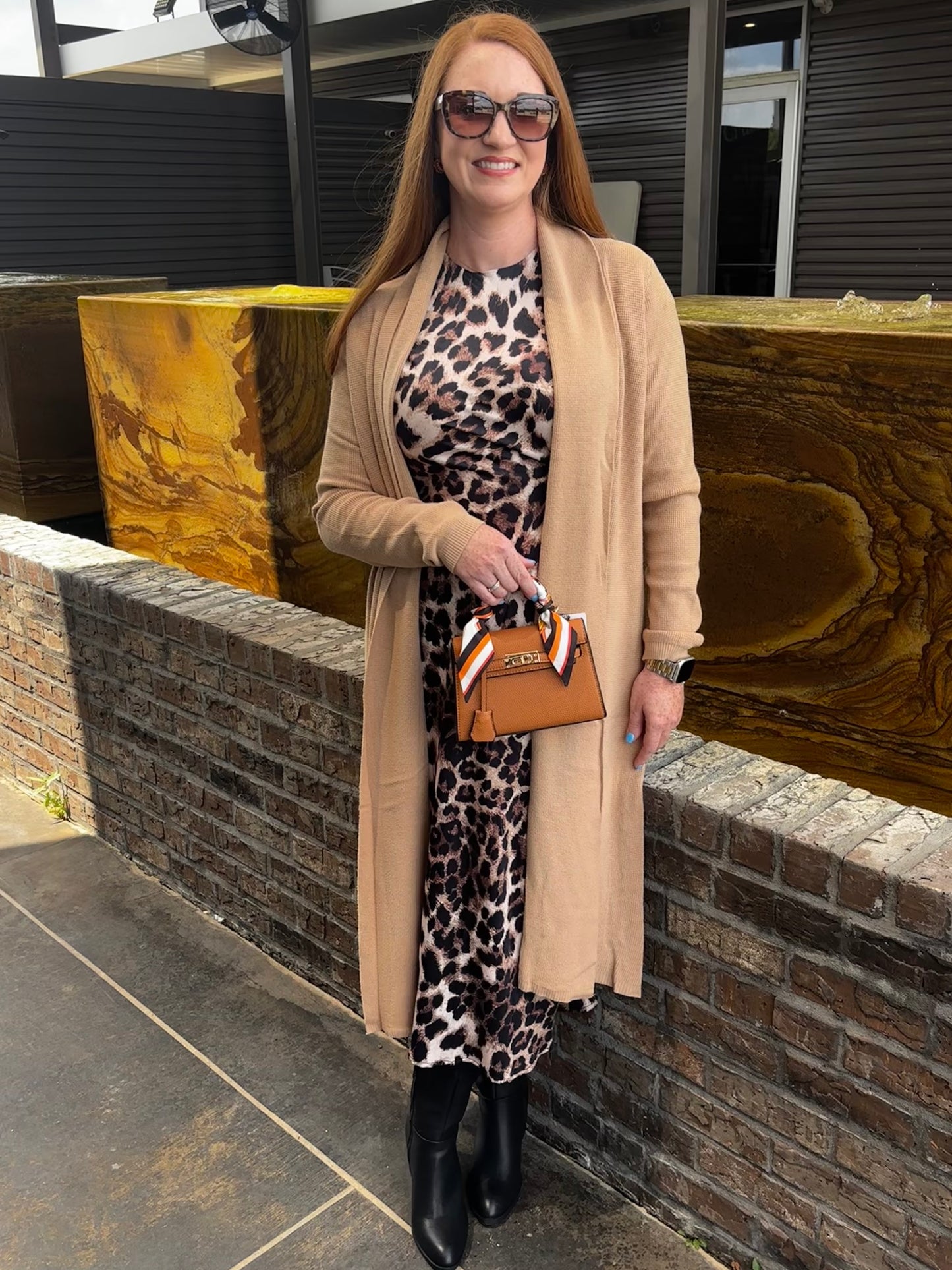 Camel Waffle Long Cardigan - Jolie Femme Boutique