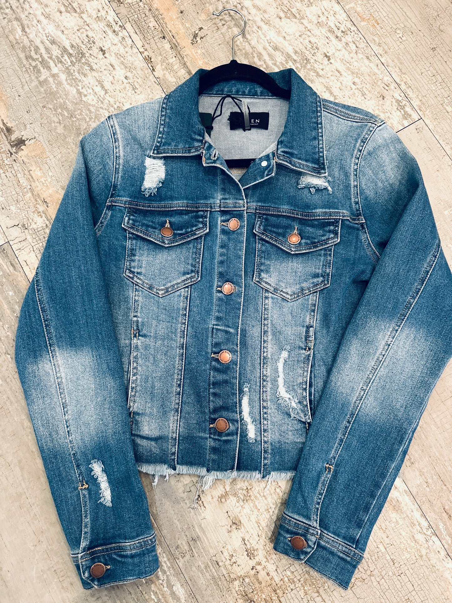 Distressed Denim Jacket - Jolie Femme Boutique