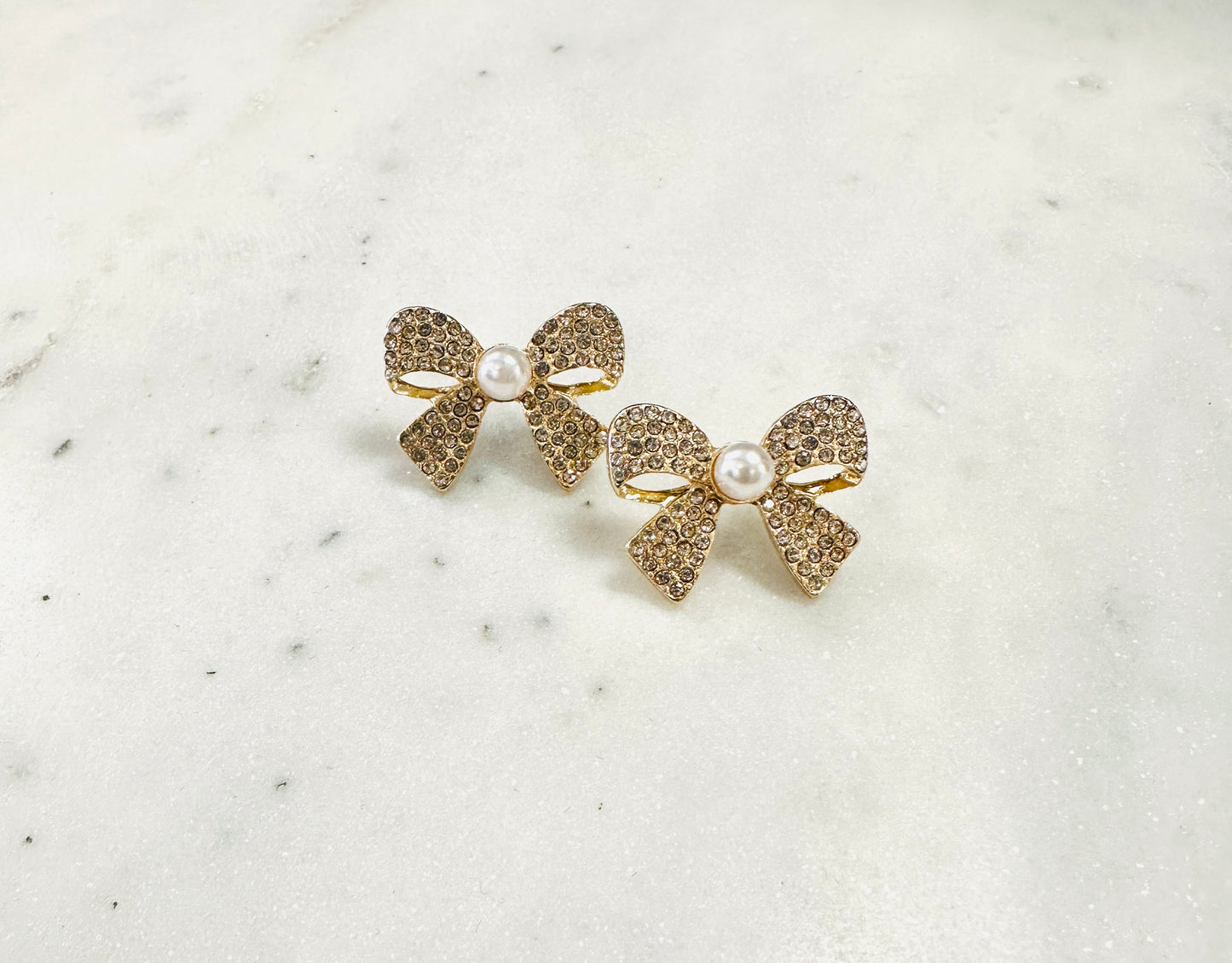Rhinestone & Pearl Bow Earring - Jolie Femme Boutique