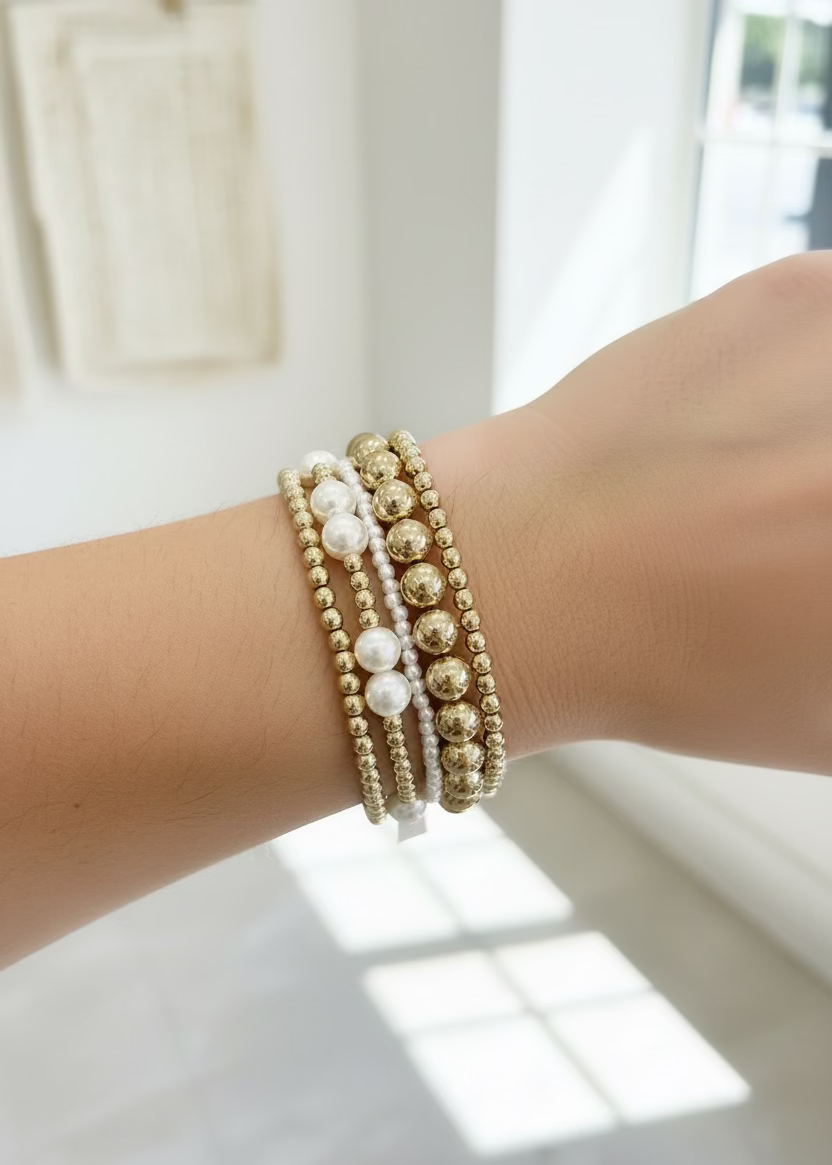 Gold & Pearl Mixed Bracelet Stack - Jolie Femme Boutique