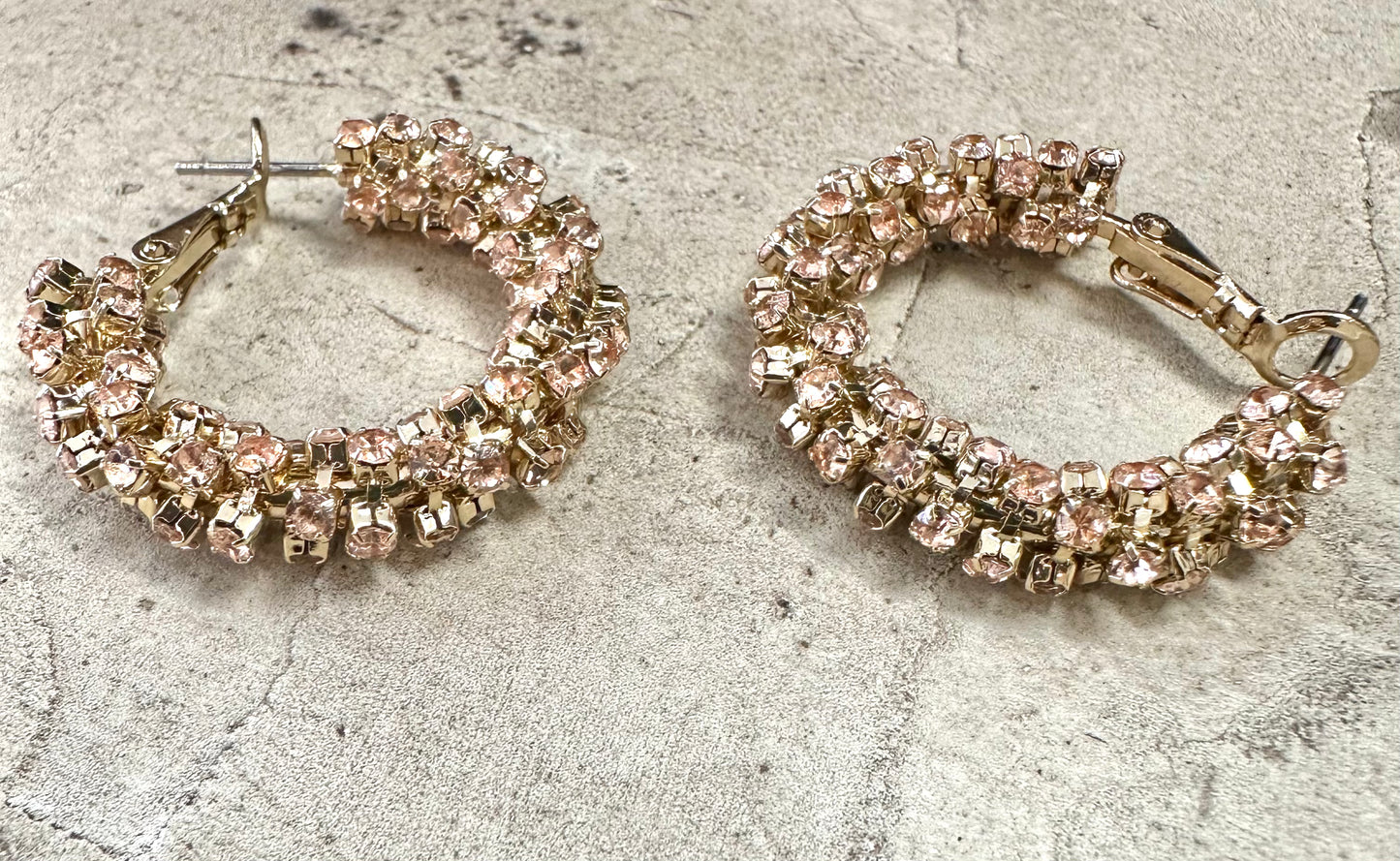Gold Hoop With Pink Crystals - Jolie Femme Boutique