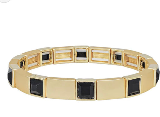 Black Square Accent Stretch Bracelet - Jolie Femme Boutique