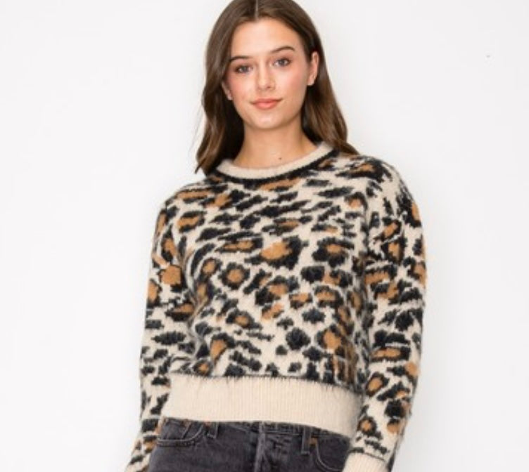 Leopard Print Fuzzy Sweater - Jolie Femme Boutique