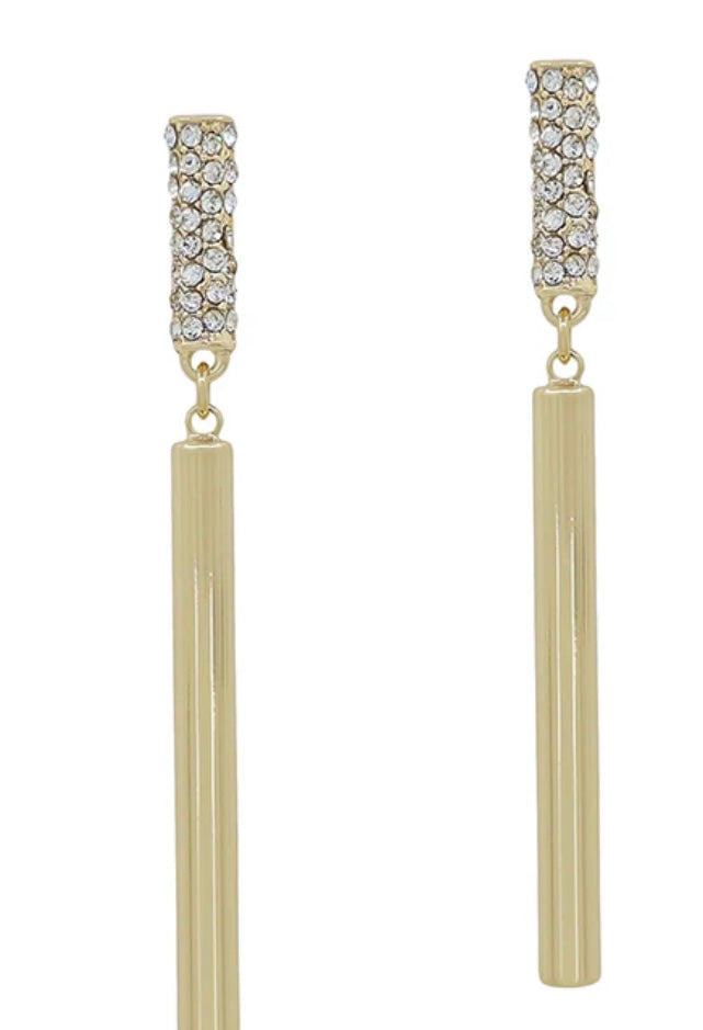 Rhinestone Cylinder Drop Earring - Jolie Femme Boutique