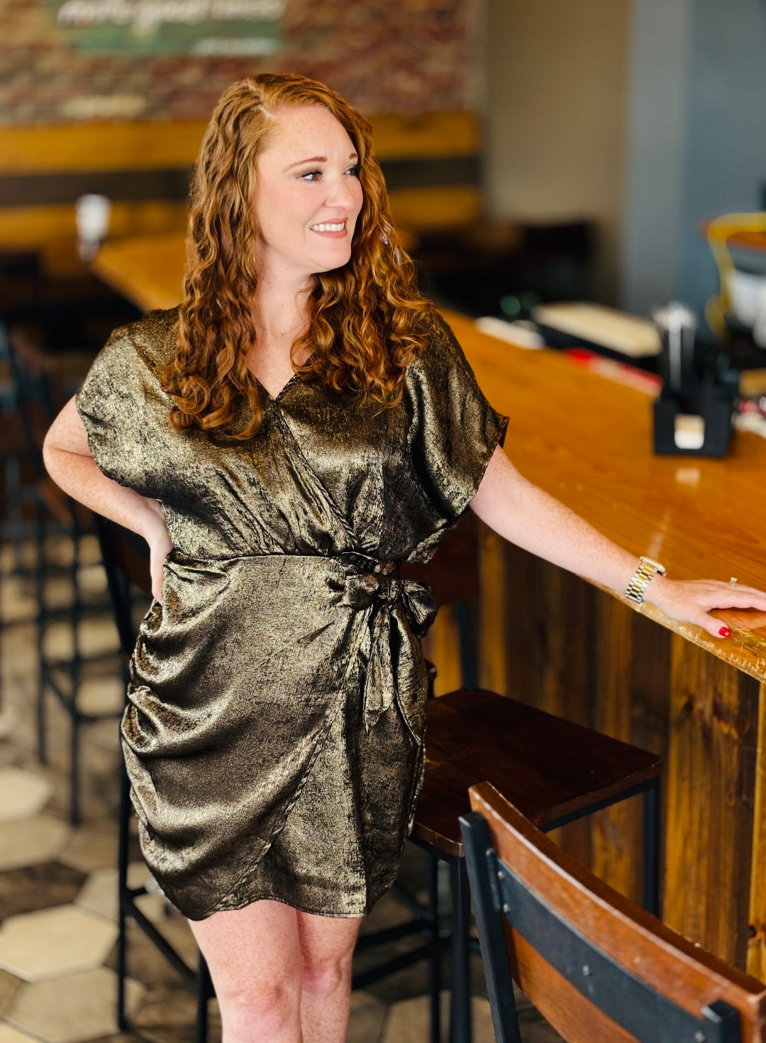 Dolman Sleeve Metallic Dress - Jolie Femme Boutique