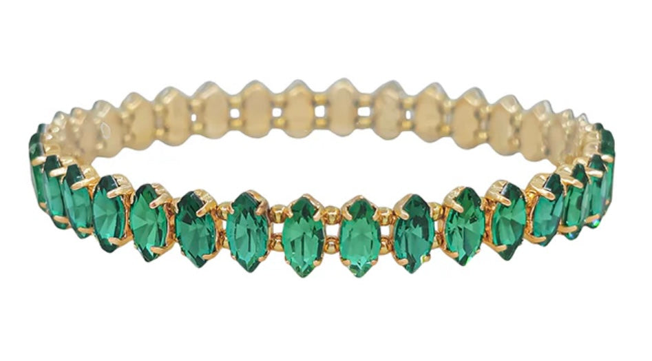 Green Marque Crystal & Gold Stretch Bracelet - Jolie Femme Boutique