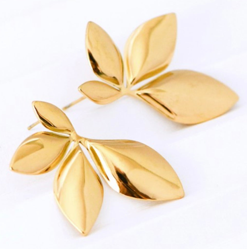 18K Gold Leaf Statement Earring - Jolie Femme Boutique