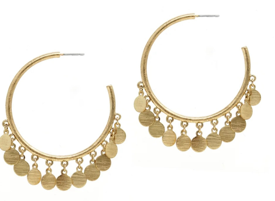 Gold Hoop With Gold Fringe Accent - Jolie Femme Boutique