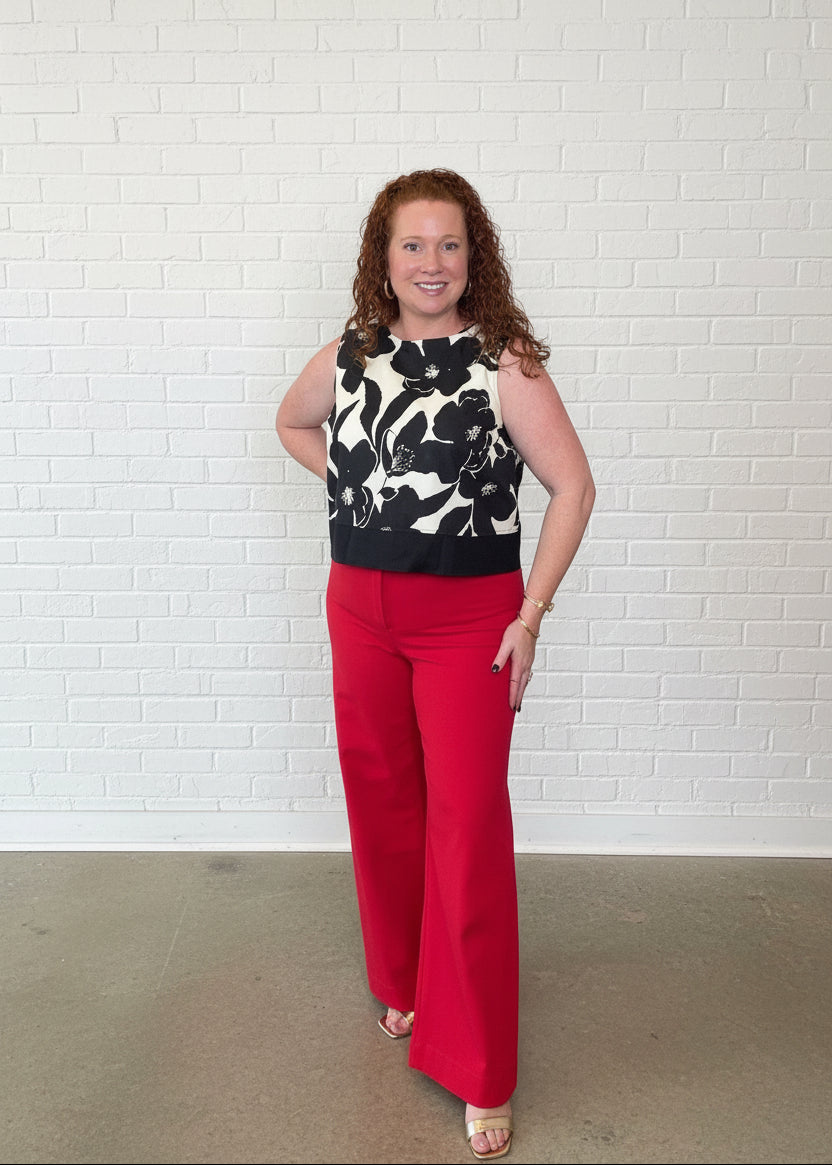 Red High Rise Wide Leg Trouser Jeans