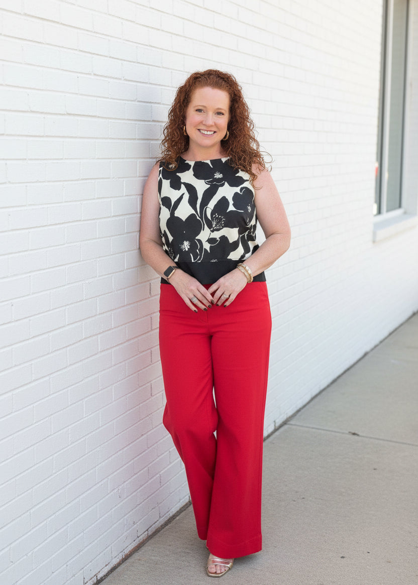 Red High Rise Wide Leg Trouser Jeans