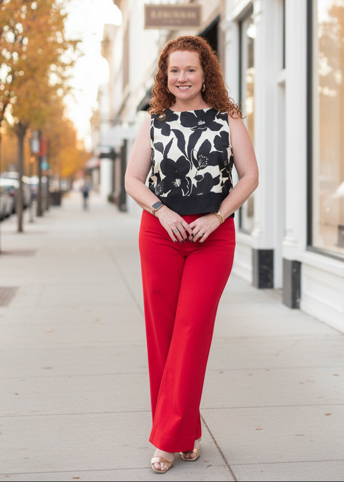 Red High Rise Wide Leg Trouser Jeans