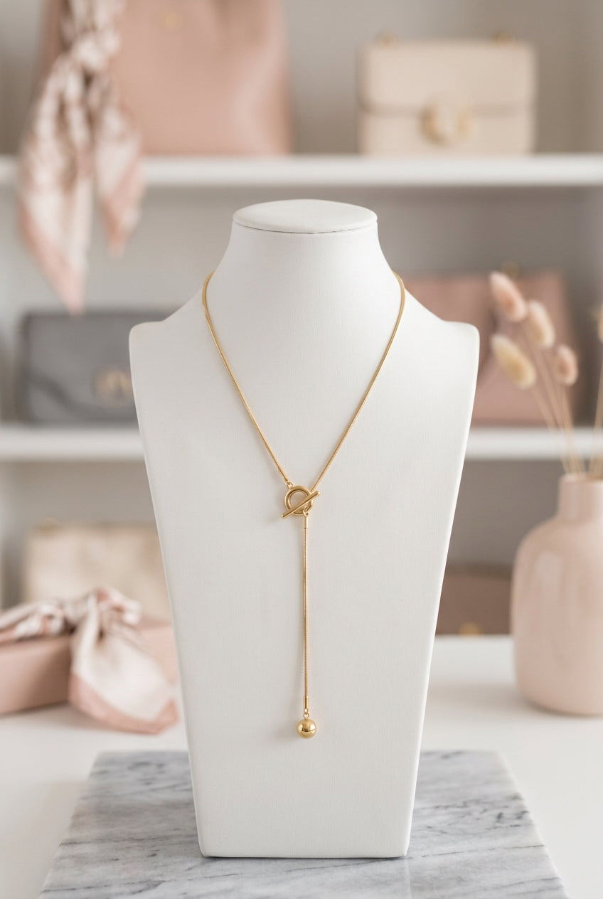 Gold Plated Snake Chain Lariat Necklace