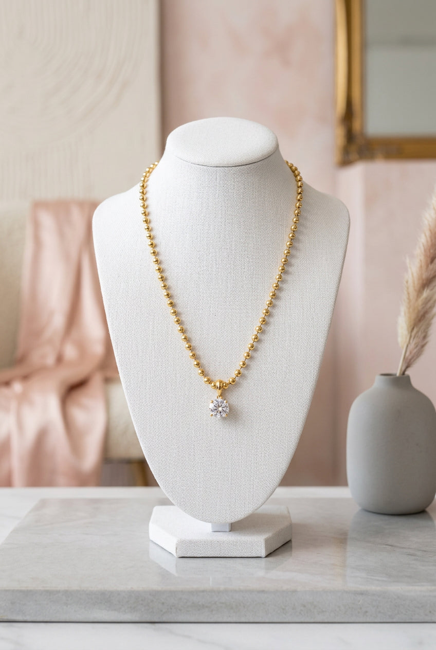 Chunky Gold Ball Chain Rhinestone Pendant Necklace