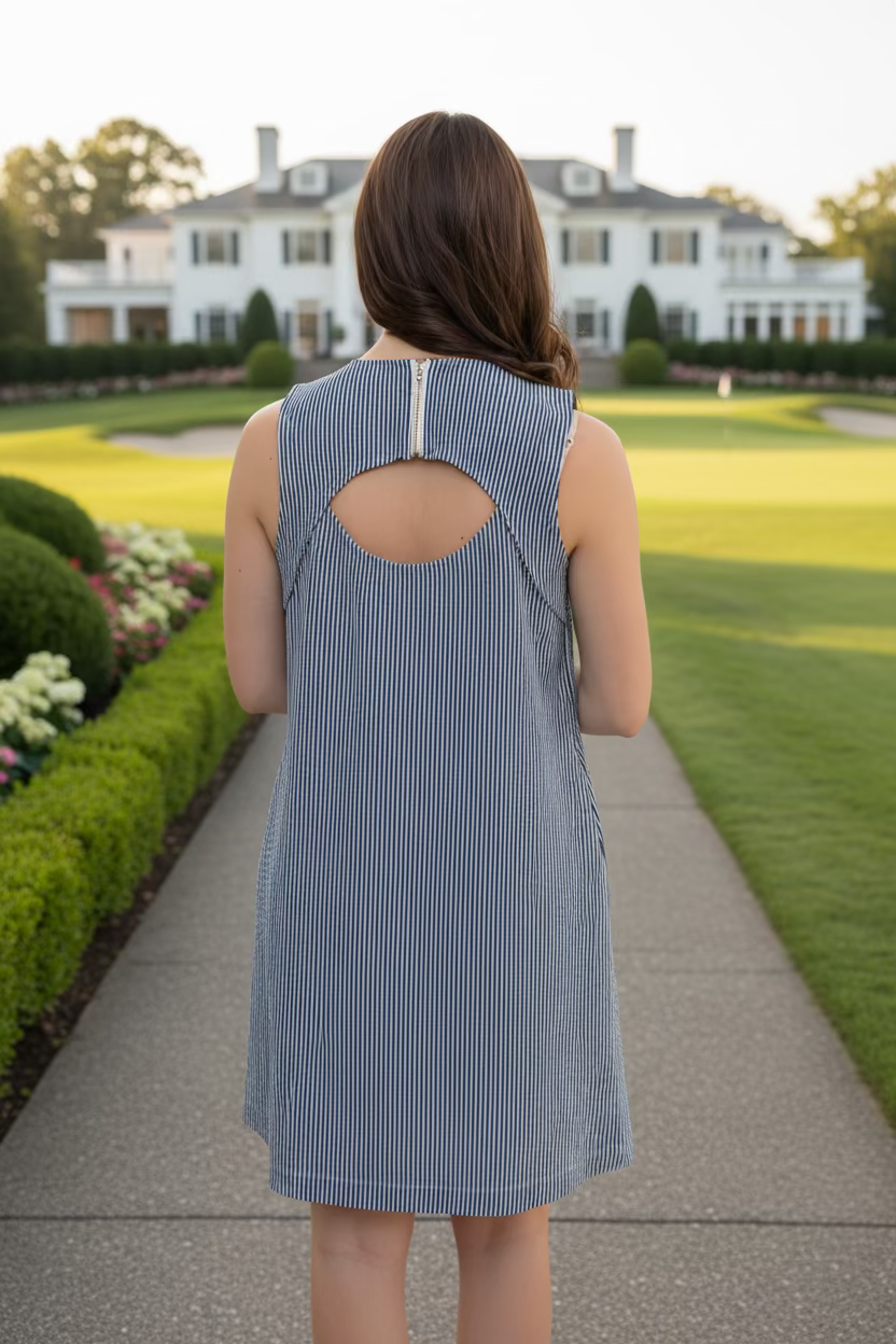 Navy Stripe A-Line Dress - Jolie Femme Boutique